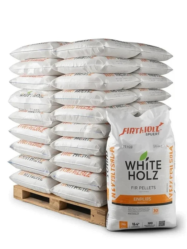 1 BANCALE da 75 SACCHI Pellet BIANCO HOLZ in Abete – ENplus A1 – 15 kg – Bancale da 75 Sacchi